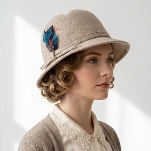 Vintage Bollman & Co. 100% Wool Wide Brim Hat Brown Feathered Made in USA